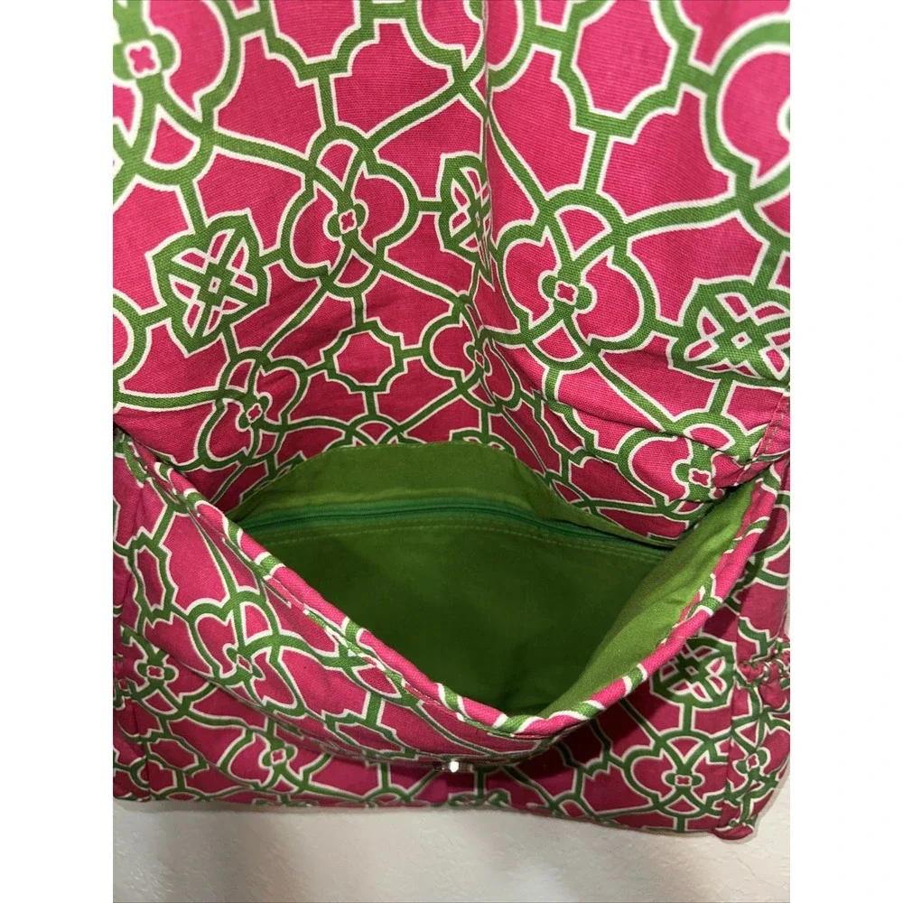 Buckhead Betties Pink Green Geometric Canvas Messenger Crossbody Bag NWT